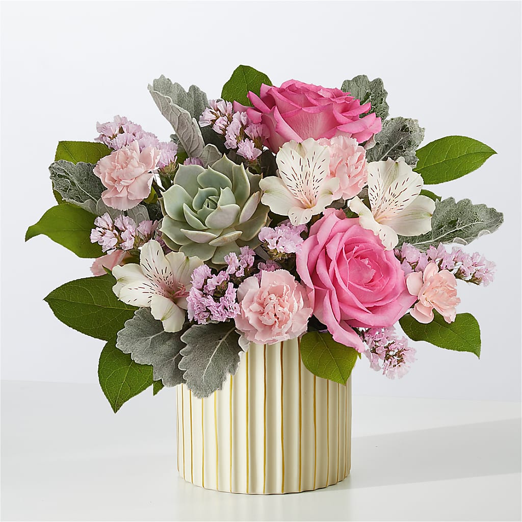 Dusty Rose Bouquet with Ivory Vase – Floral Expressions, Auburn IL