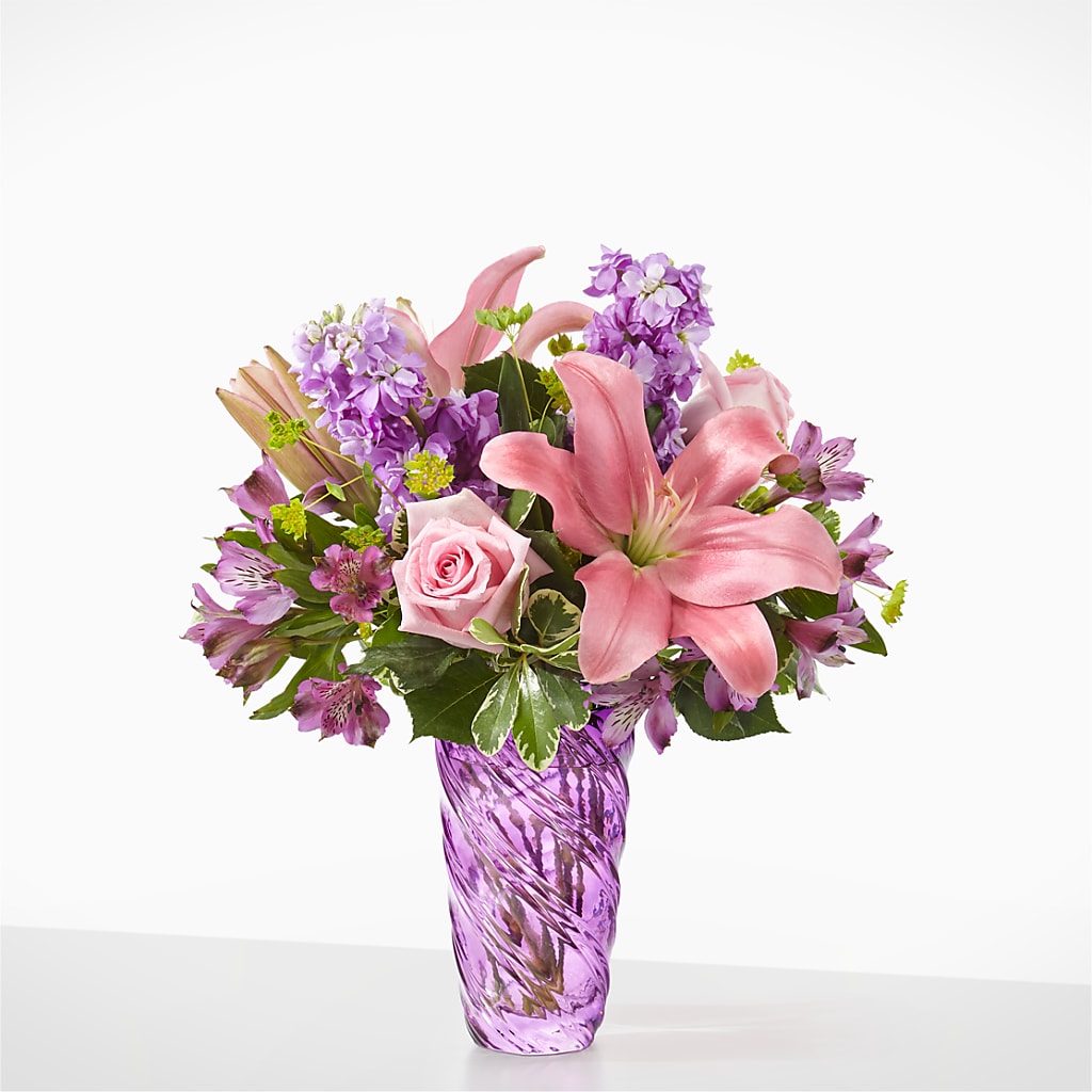 Precious Petals Bouquet with Luxe Swirl Vase – Floral Expressions, Auburn IL