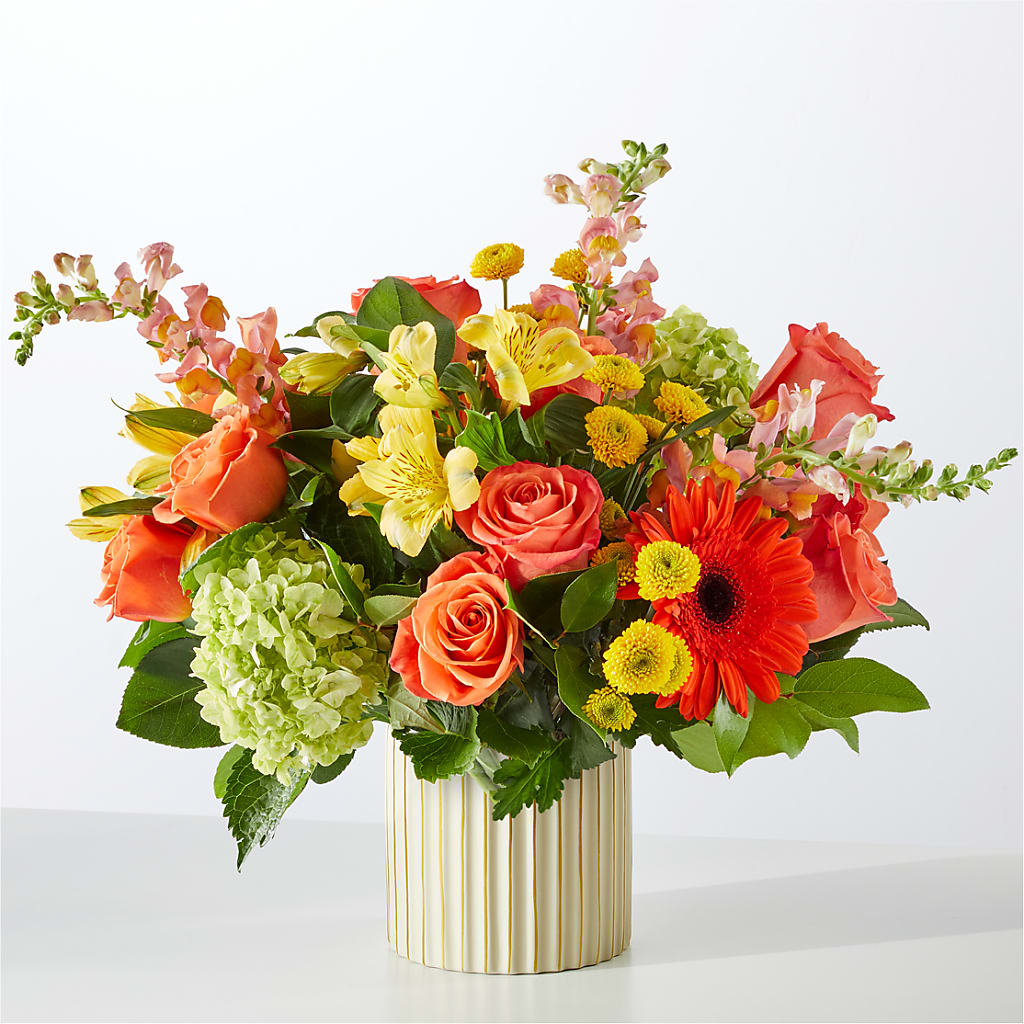 Autumn Sunshine Bouquet with Ivory Vase – Floral Expressions, Auburn IL